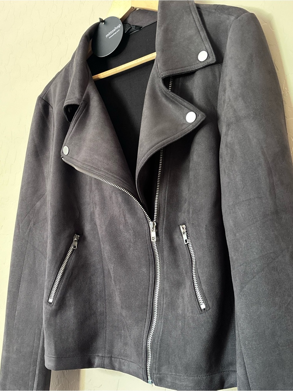 MittoShop NWT Women's Dark Gray Suede Moto NEW Jacket Size XL - Picture 4 of 10